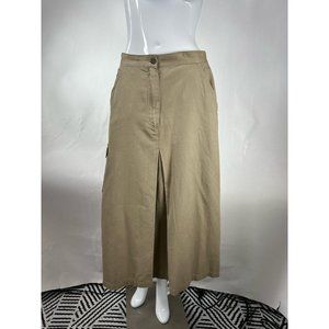 Original Ty Wear Womens A Line Skirt Khaki Tan Midi Pockets Petites 12P Vintage